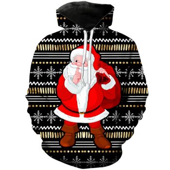  Loose And Gorgeous Black Santa Claus Pattern Santa Claus Hoodie