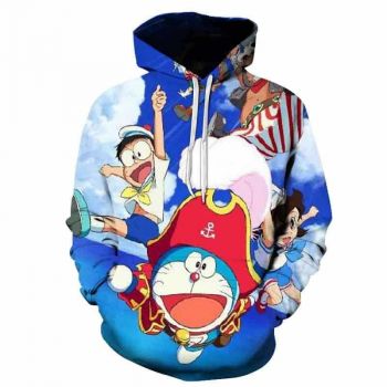 3D Printed Doraemon Hoodies &#8211; Anime Casual Hooded Pullovers