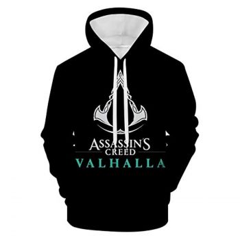 Assassins Creed Hoodies &#8211; Assassin&#8217;s Creed Valhalla Black Drawstring Pullover Sweatshirt
