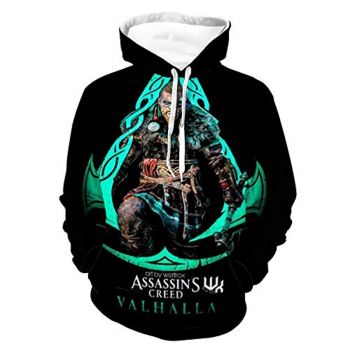 Assassins Creed Hoodies &#8211; Assassin&#8217;s Creed Valhalla EIVOR Black 3D Print Drawstring Pullover Sweatshirt