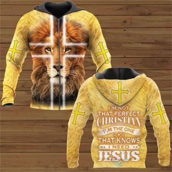  Popular Yellow Crosses Lion Pattern Jesus Zip-Up Hoodie