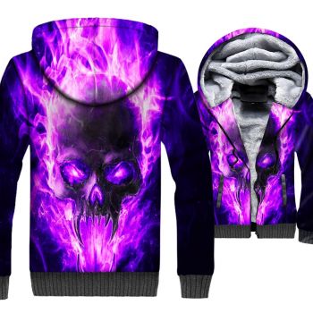 Ghost Rider Jackets &#8211; Ghost Rider Series Purple Flame Skull Super Cool 3D Fleece Jacket