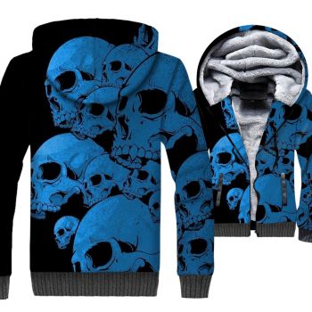 Ghost Rider Jackets &#8211; Ghost Rider Skull Series Blue Skull Super Cool Terror 3D Fleece Jacket