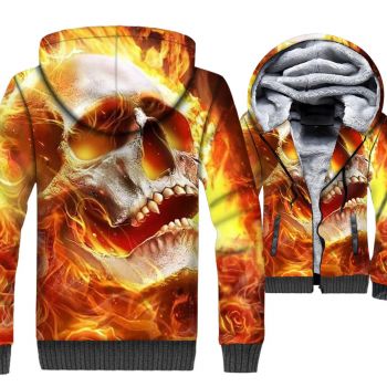 Ghost Rider Jackets &#8211; Ghost Rider Skull Series Flame Skull Super Cool 3D Fleece Jacket
