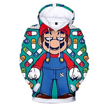 Mario Hoodie &#8211; 3D Full Print Doctor Mario Pills Drawstring Hooded Pullover Sweatshirt
