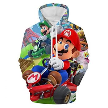 Mario Hoodie &#8211; Mario Kart Colorful 3D Full Print Drawstring Hooded Pullover Sweatshirt