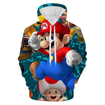 Mario Hoodie &#8211; Mario Toad Colorful 3D Full Print Drawstring Hooded Pullover Sweatshirt