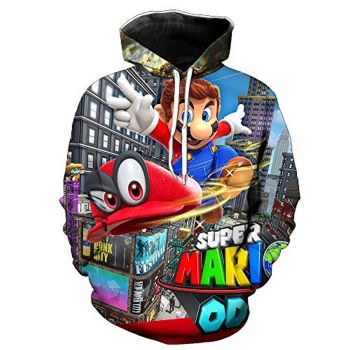 Mario Hoodie &#8211; Super Mario Odyssey Colorful 3D Full Print Drawstring Hooded Pullover Sweatshirt
