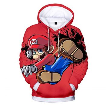 Mario Hoodie &#8211; Super Mario Red Fighting Mario 3D Full Print Drawstring Hooded Pullover Sweatshirt