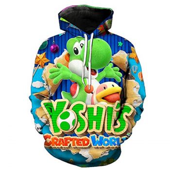 Mario Hoodie &#8211; Yoshi&#8217;s Crafted World Green 3D Full Print Drawstring Hooded Pullover Sweatshirt