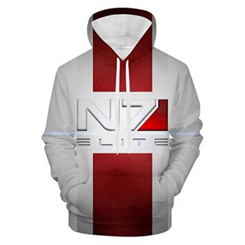 Mass Effect Hoodie &#8211; N7 3D Print Hooded Pullover Sweatshirt White