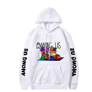 Video Game Among Us Hoodie &#8211; 3D Print White Drawstring Pullover Sweatshirt with Pocket