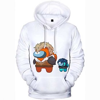 Video Game Among Us Hoodie &#8211; 3D Print White Funny Drawstring Pullover Sweater with Pocket