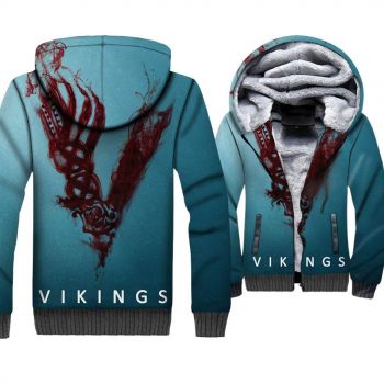 Vikings Jackets &#8211; Vikings Series Vikings Sign Icon Super Cool Blue 3D Fleece Jacket